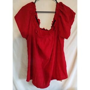 NEWSHEIN Classic Plus Red Off-Shoulder Frill Trim Blouse Flutter Sleeve Size 4XL
